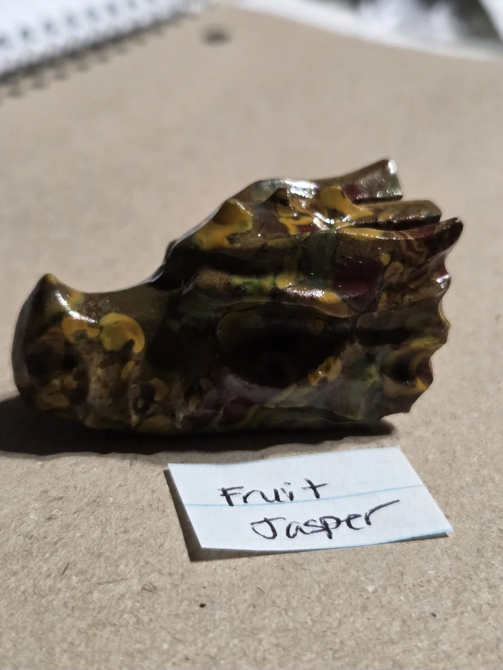 Detailed Fruit Jasper Crystal Carved Dragon Head Stone Sculpture Decor